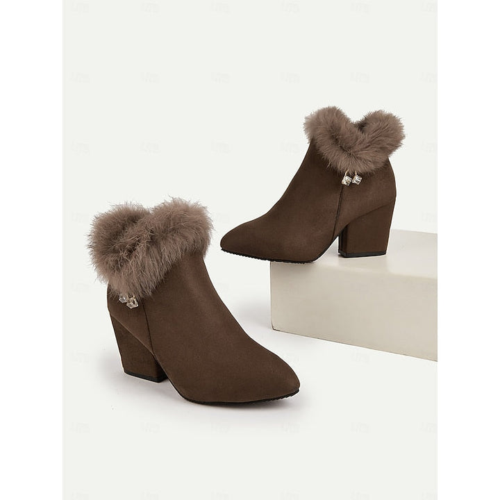 Tessa | Faux Fur-Trim Pointed-Toe Block-Heel Boots