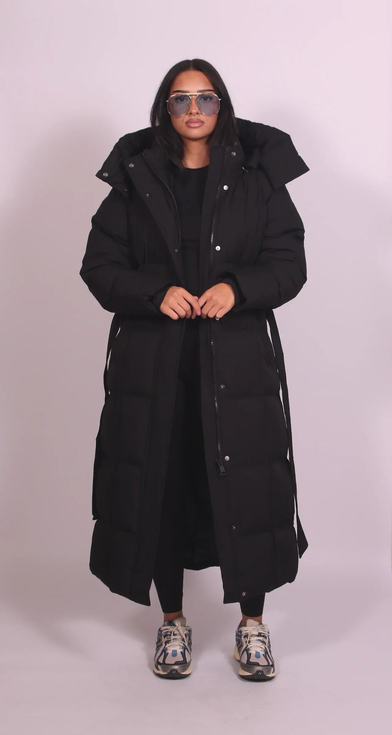 Teresa | Belted Maxi Hooded Puffer Coat for Winter