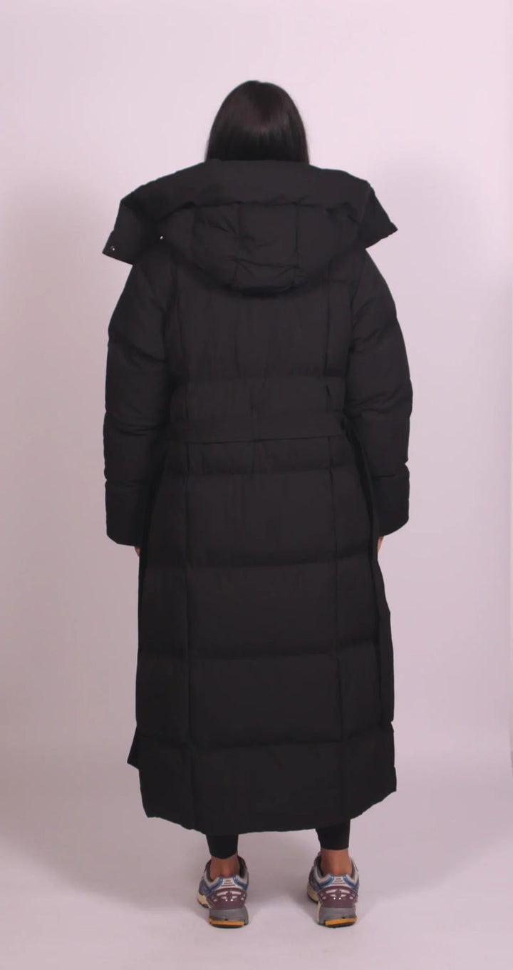 Teresa | Belted Maxi Hooded Puffer Coat for Winter