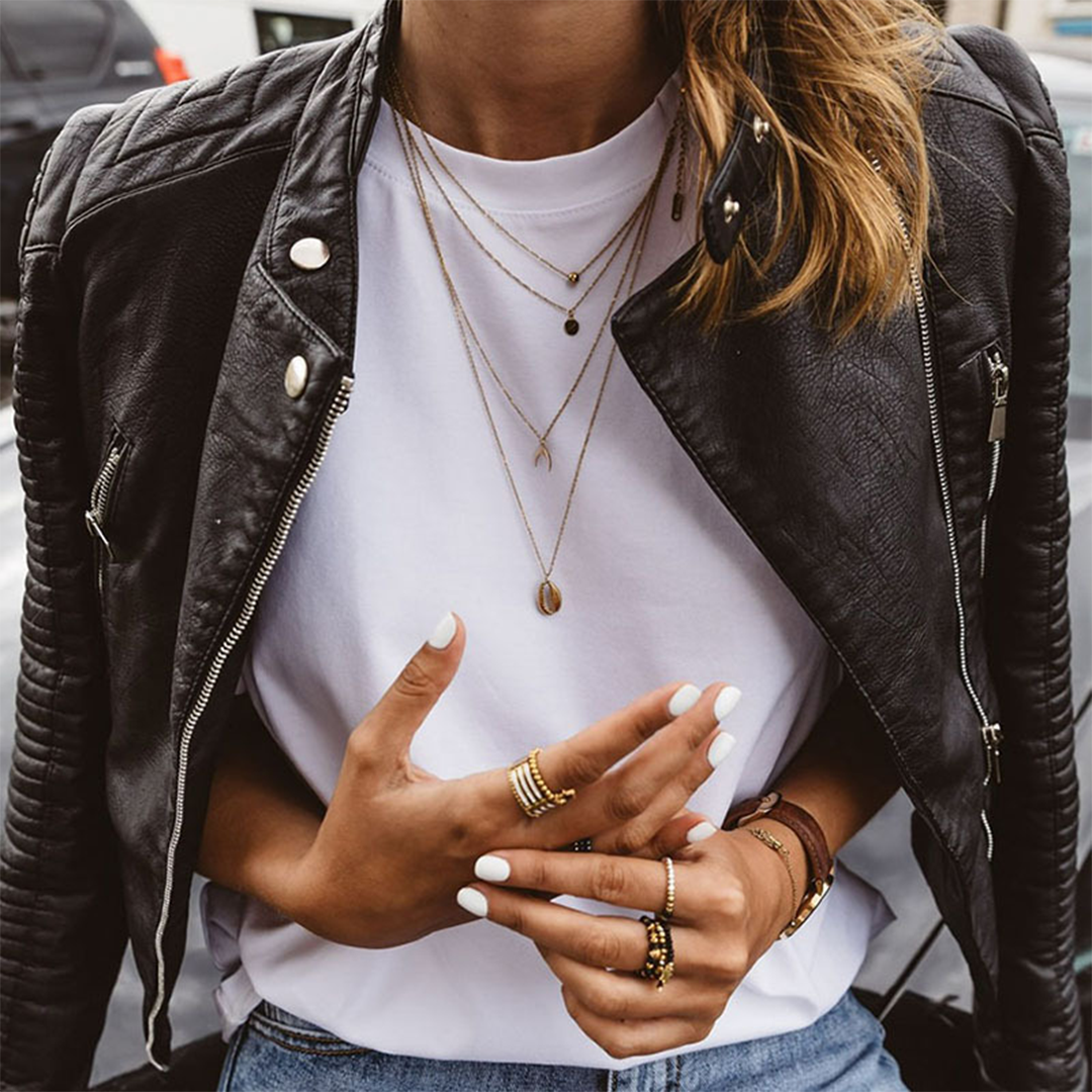 Tara | Quilted-Sleeve Faux-Leather Moto Jacket