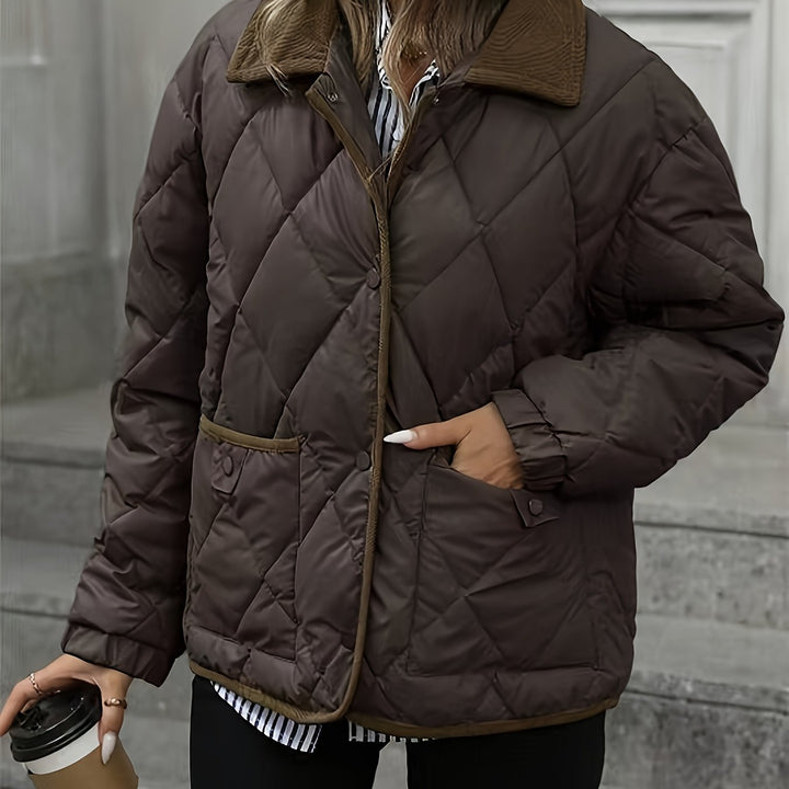 Tracy | Corduroy-Collar Diamond-Quilted Jacket
