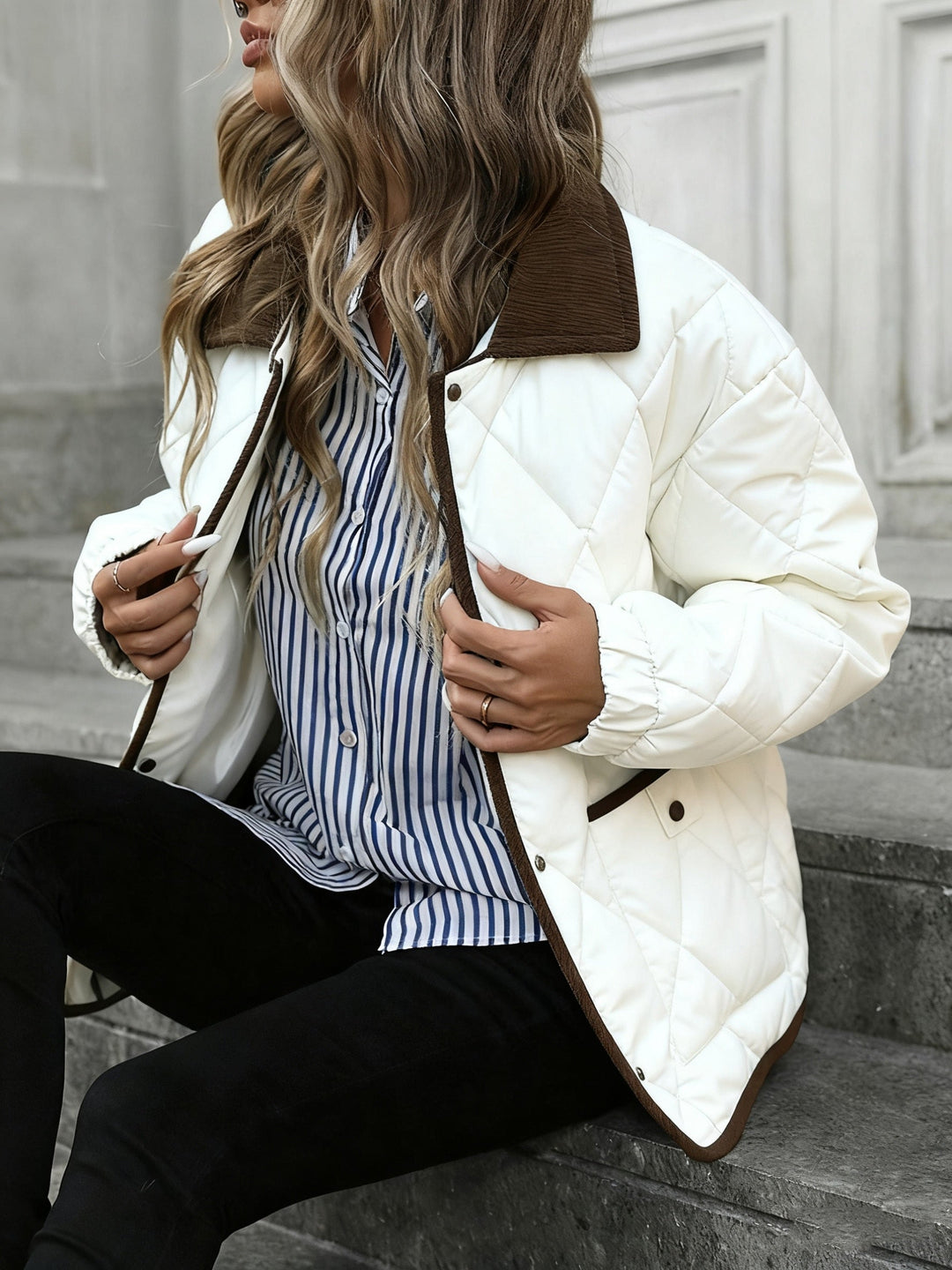 Tracy | Corduroy-Collar Diamond-Quilted Jacket