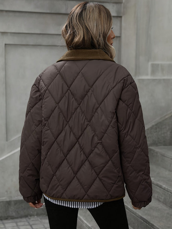 Tracy | Corduroy-Collar Diamond-Quilted Jacket