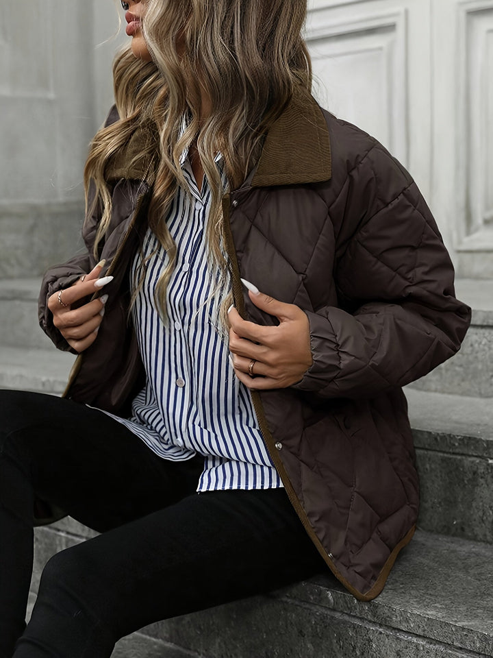 Tracy | Corduroy-Collar Diamond-Quilted Jacket