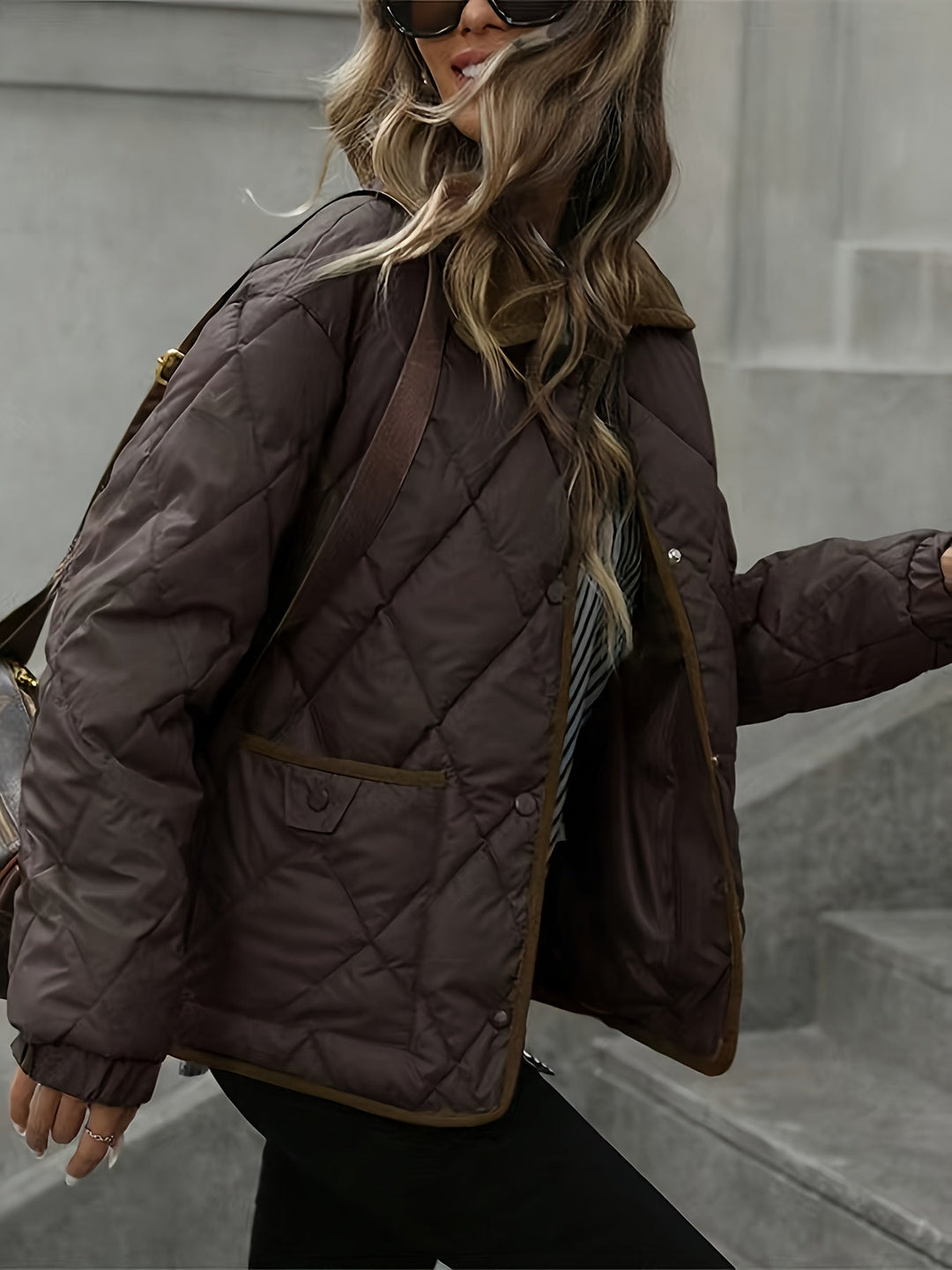 Tracy | Corduroy-Collar Diamond-Quilted Jacket