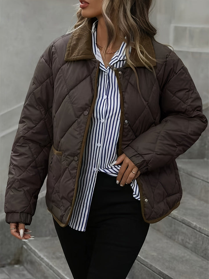 Tracy | Corduroy-Collar Diamond-Quilted Jacket