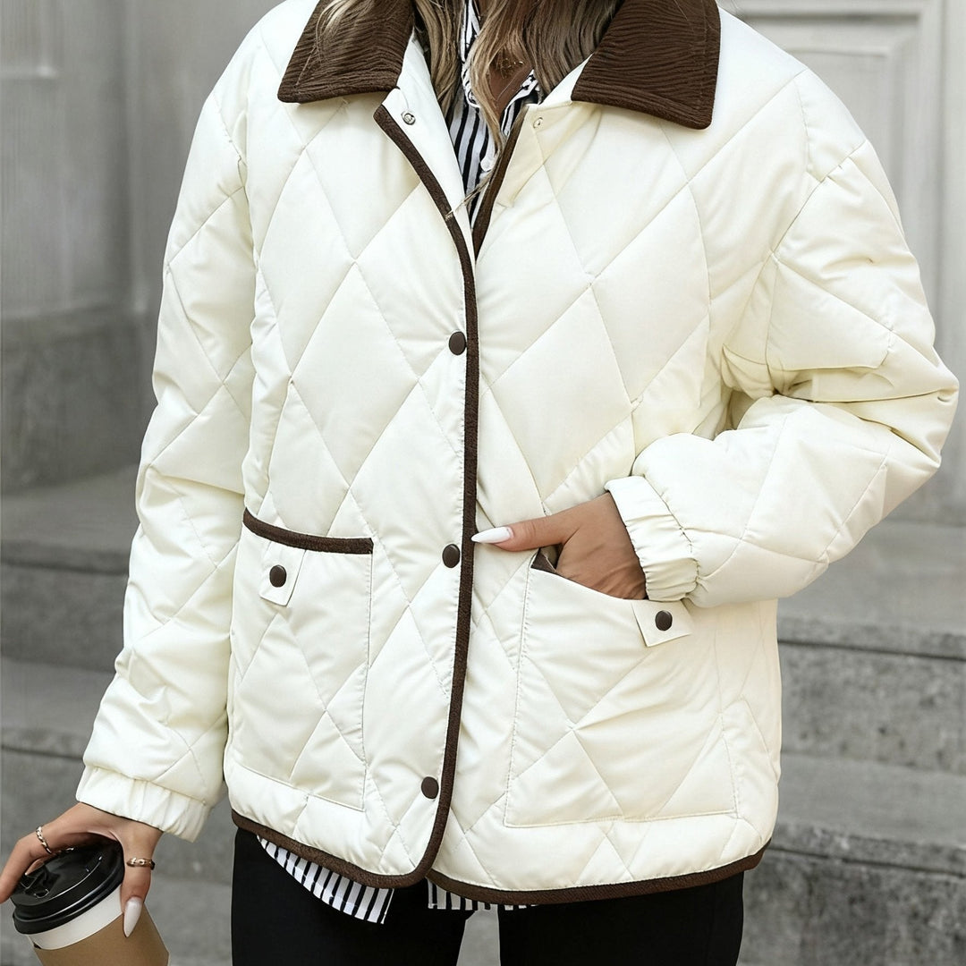 Tracy | Corduroy-Collar Diamond-Quilted Jacket