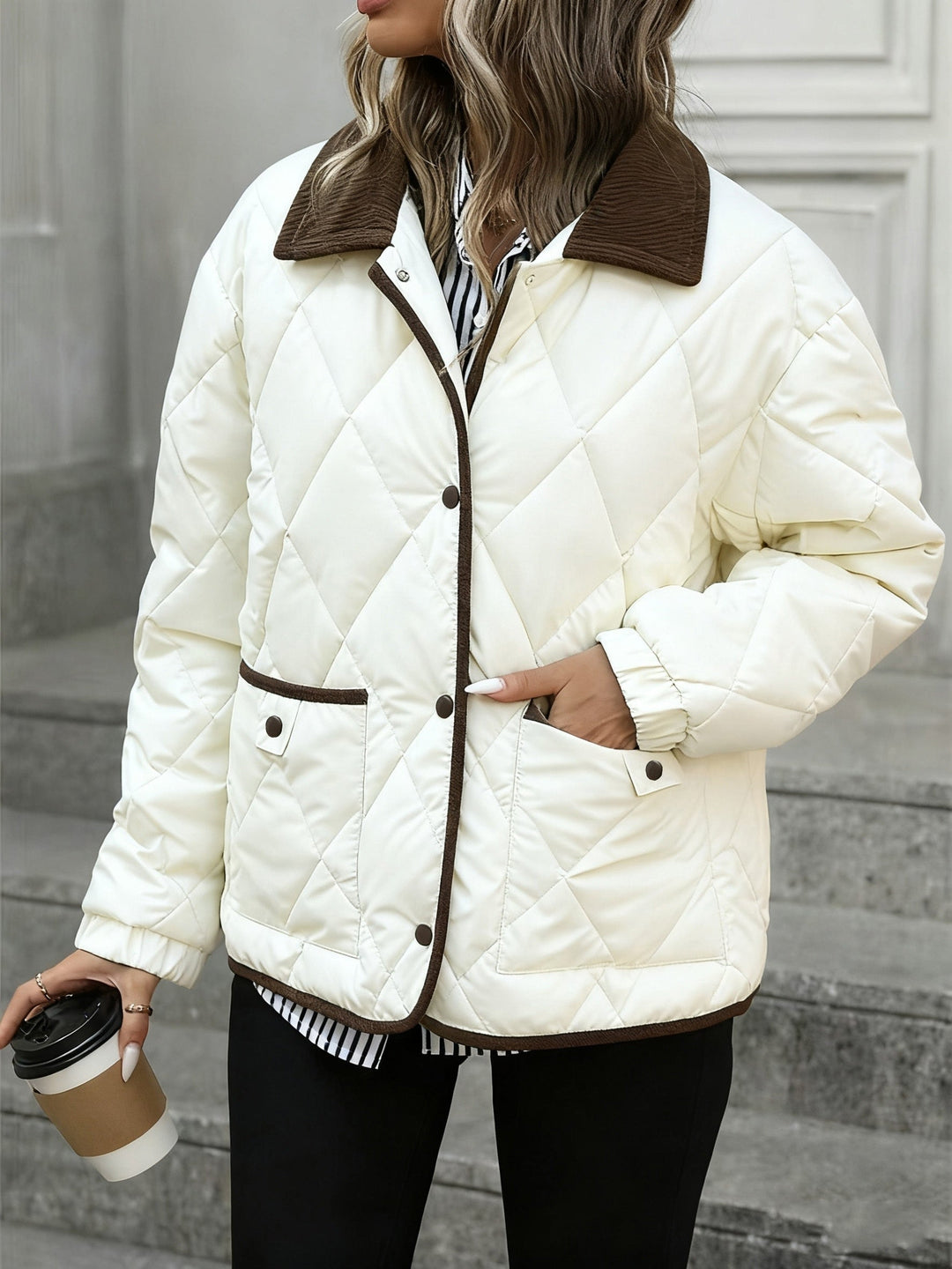 Tracy | Corduroy-Collar Diamond-Quilted Jacket