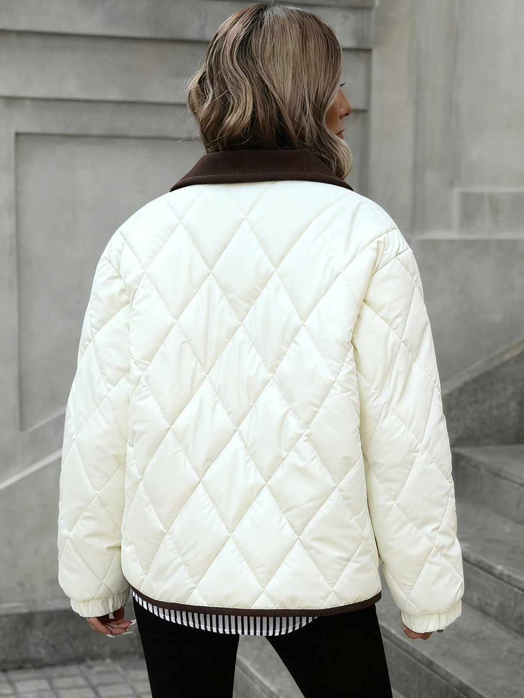 Tracy | Corduroy-Collar Diamond-Quilted Jacket