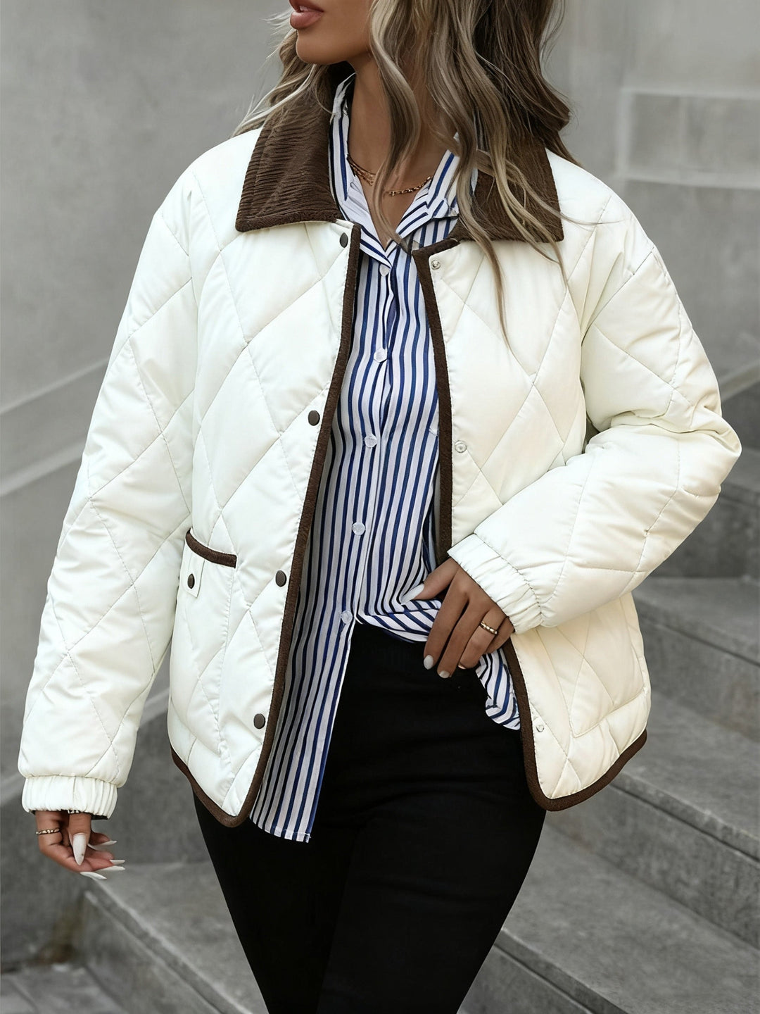 Tracy | Corduroy-Collar Diamond-Quilted Jacket