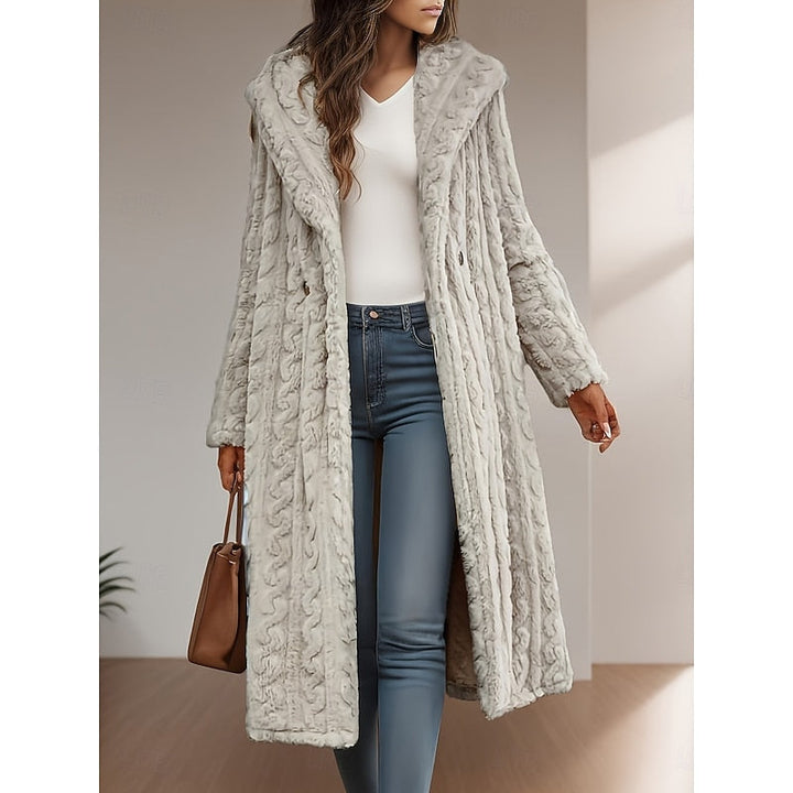Willow | Hooded Notch-Collar Long Faux-Fur Coat for Winter