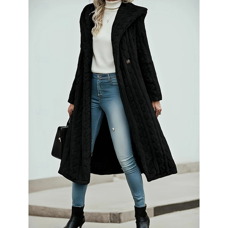 Willow | Hooded Notch-Collar Long Faux-Fur Coat for Winter