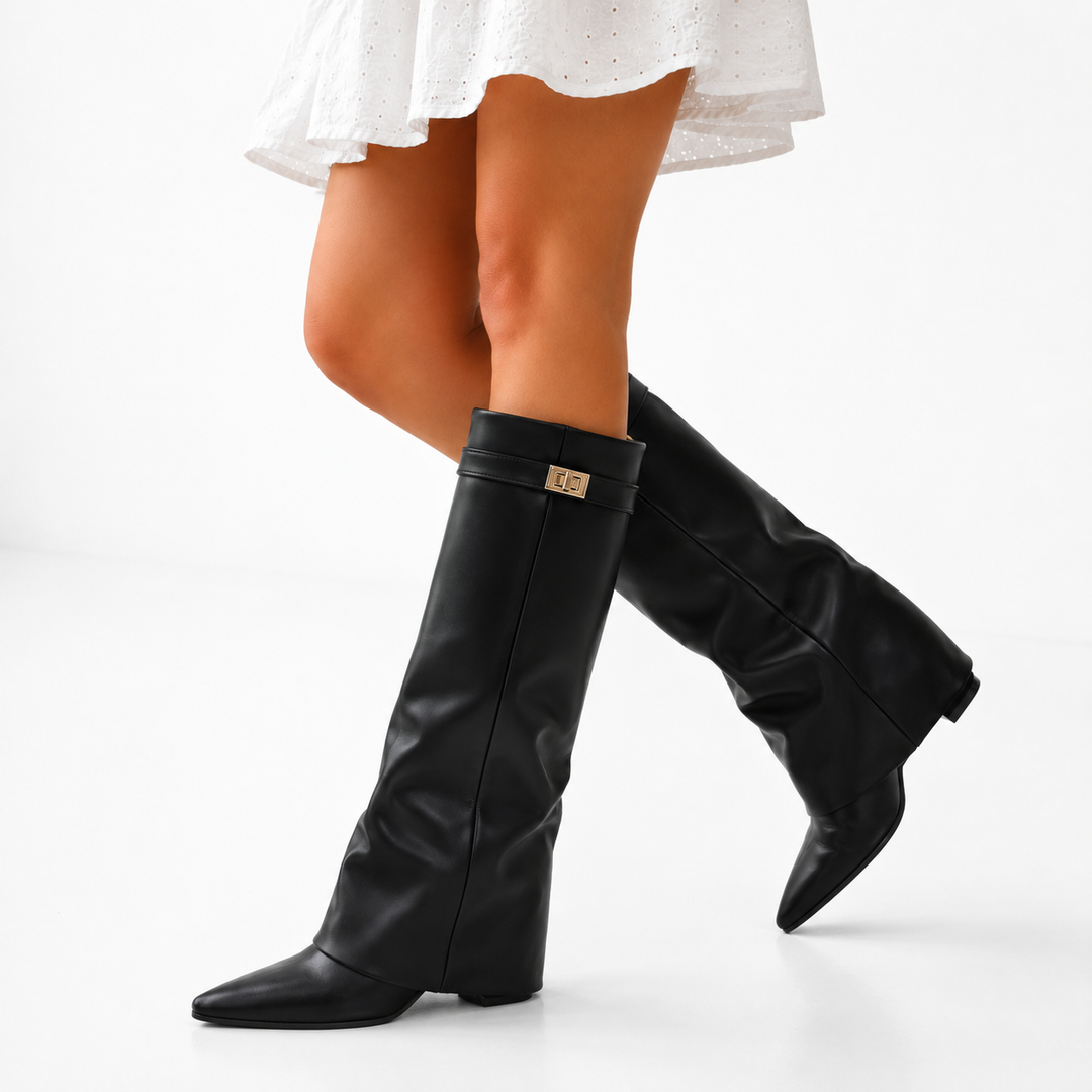 Veronica | Turn-Lock Pointed-Toe Knee-High Boots