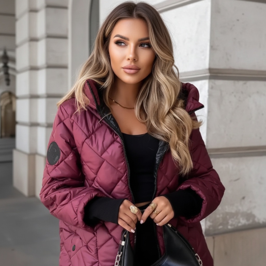 Melissa | Rib-Cuff Diamond-Quilted Hooded Puffer Jacket