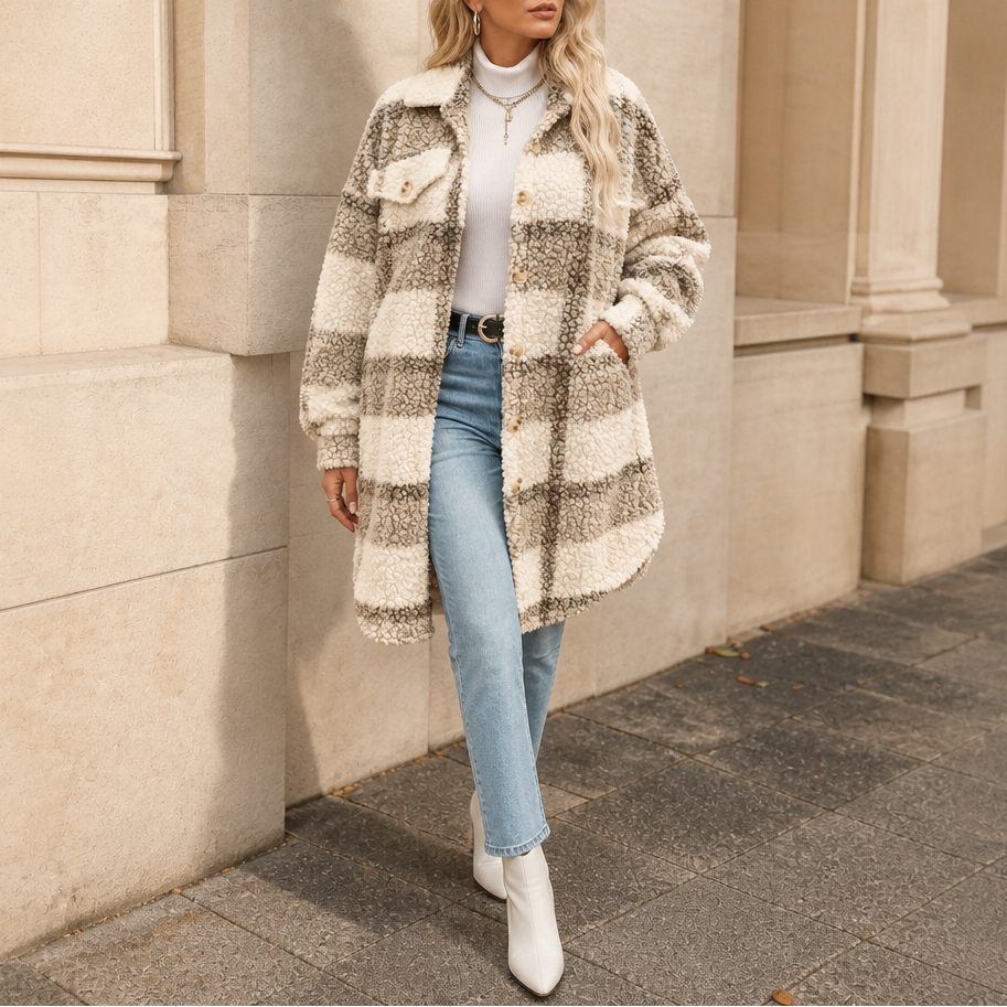 Piper | Oversized Plaid Sherpa Coat