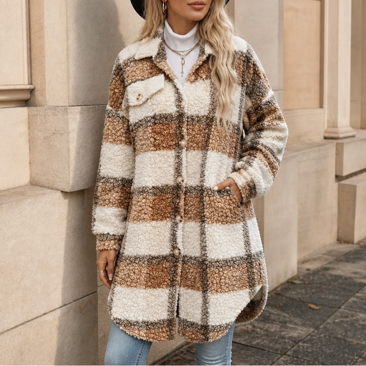 Piper | Oversized Plaid Sherpa Coat