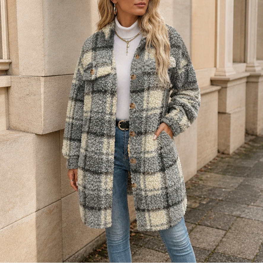 Piper | Oversized Plaid Sherpa Coat