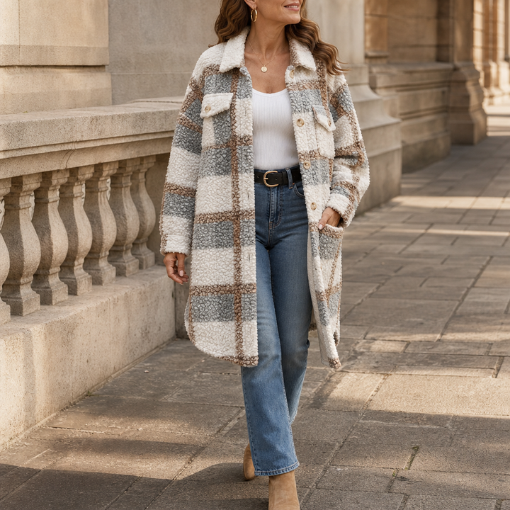 Piper | Oversized Plaid Sherpa Coat