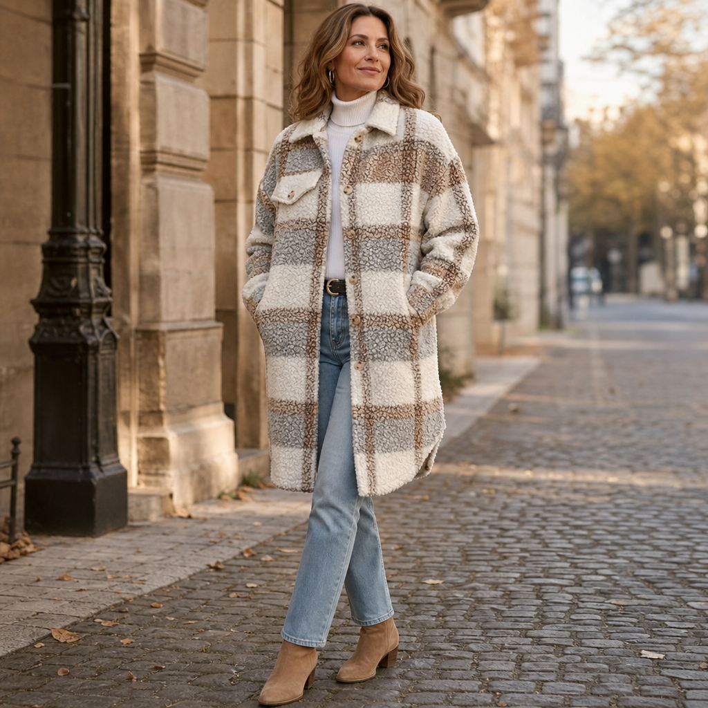 Piper | Oversized Plaid Sherpa Coat
