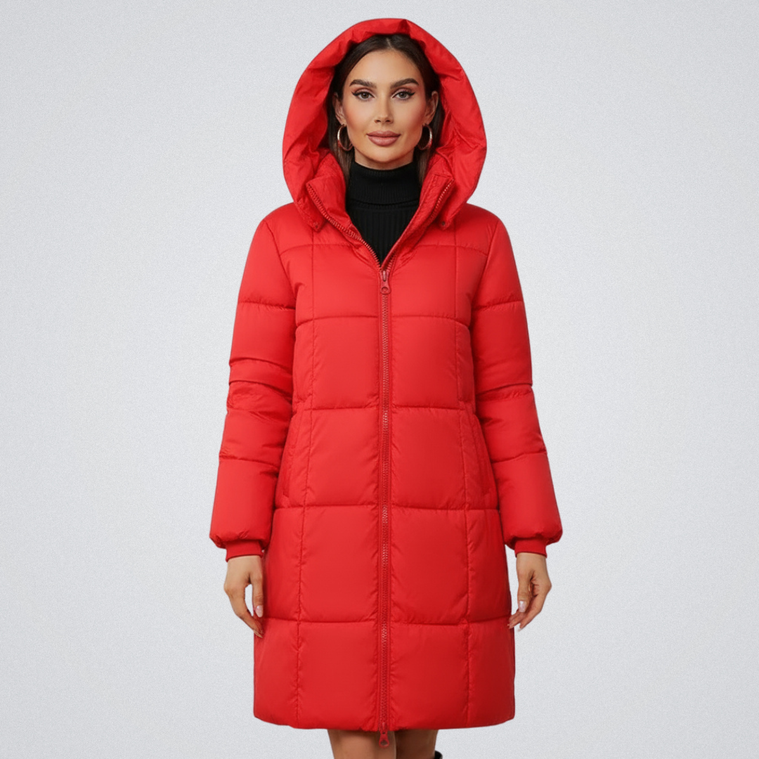 Erin | Knee-Length Full-Zip Hooded Puffer Coat