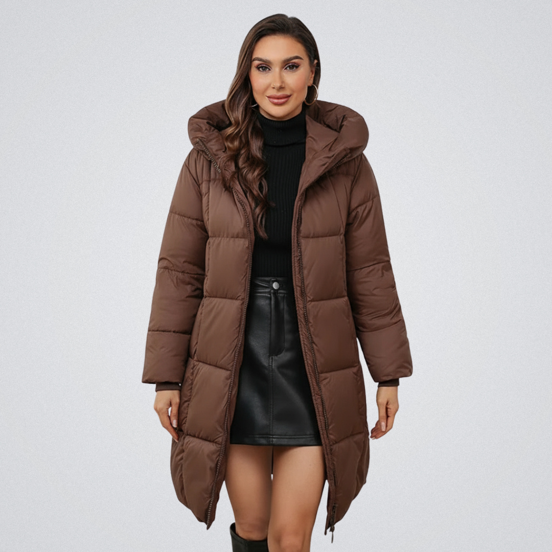 Erin | Knee-Length Full-Zip Hooded Puffer Coat