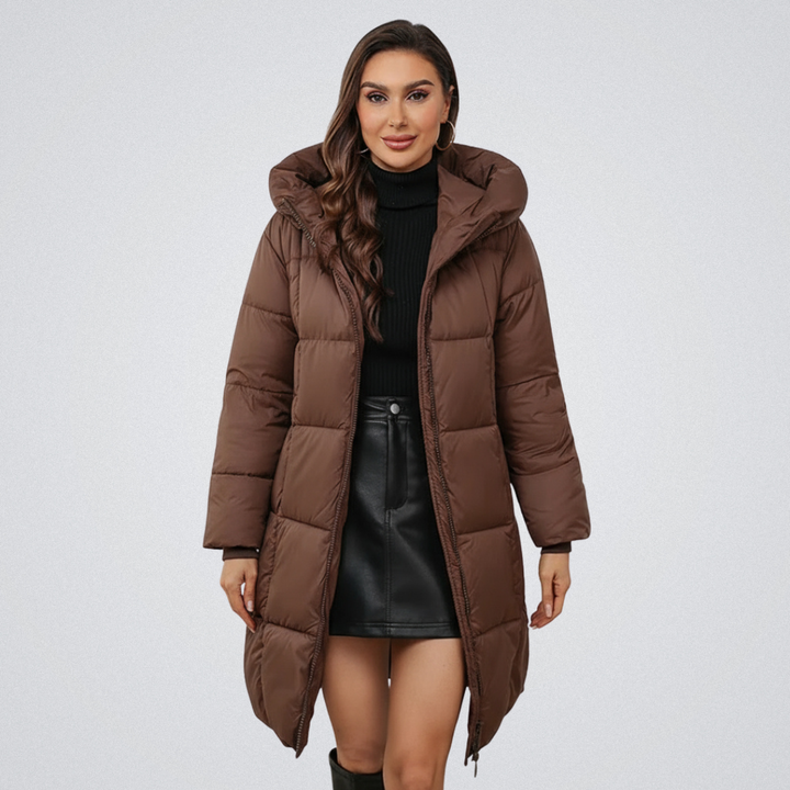Erin | Knee-Length Full-Zip Hooded Puffer Coat