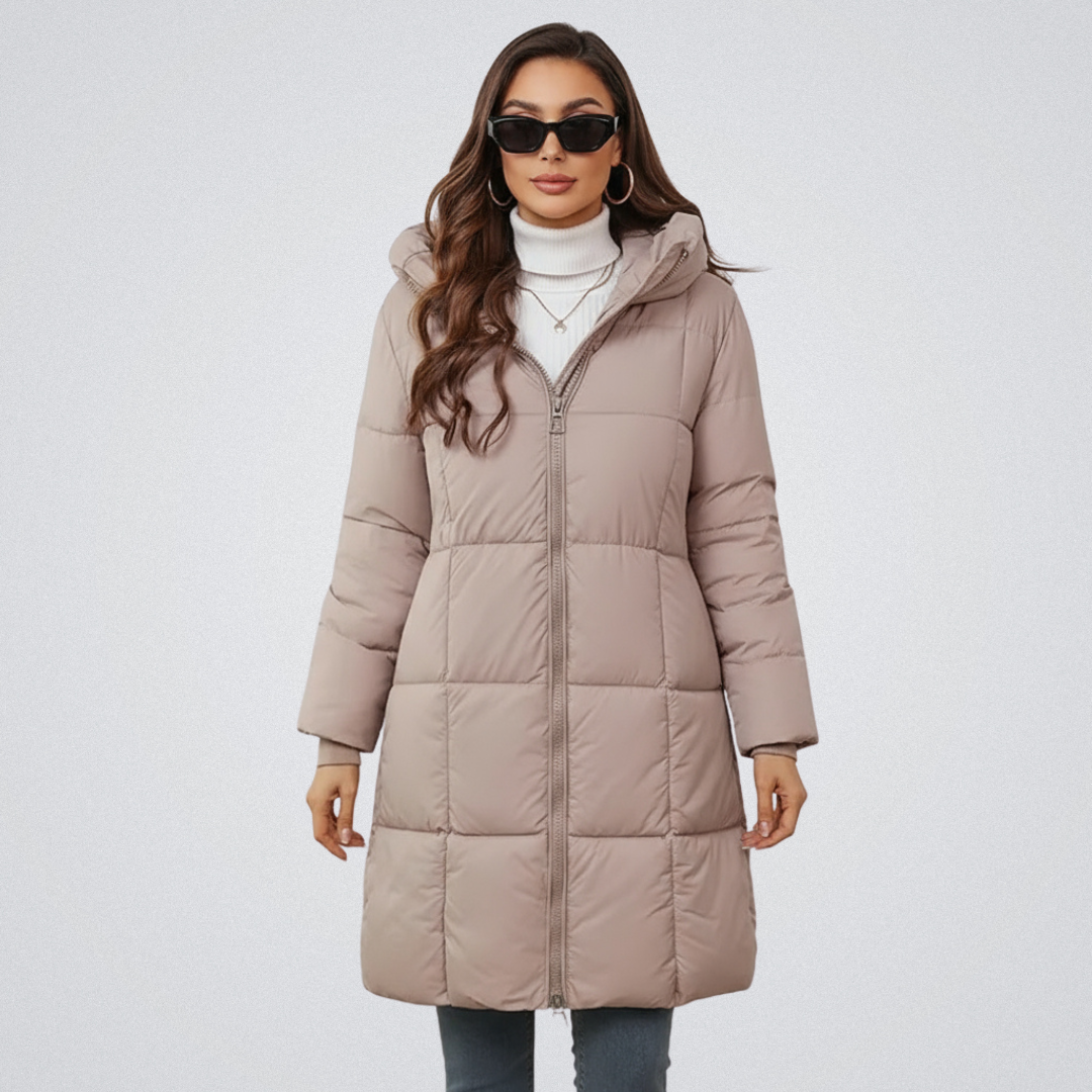 Erin | Knee-Length Full-Zip Hooded Puffer Coat