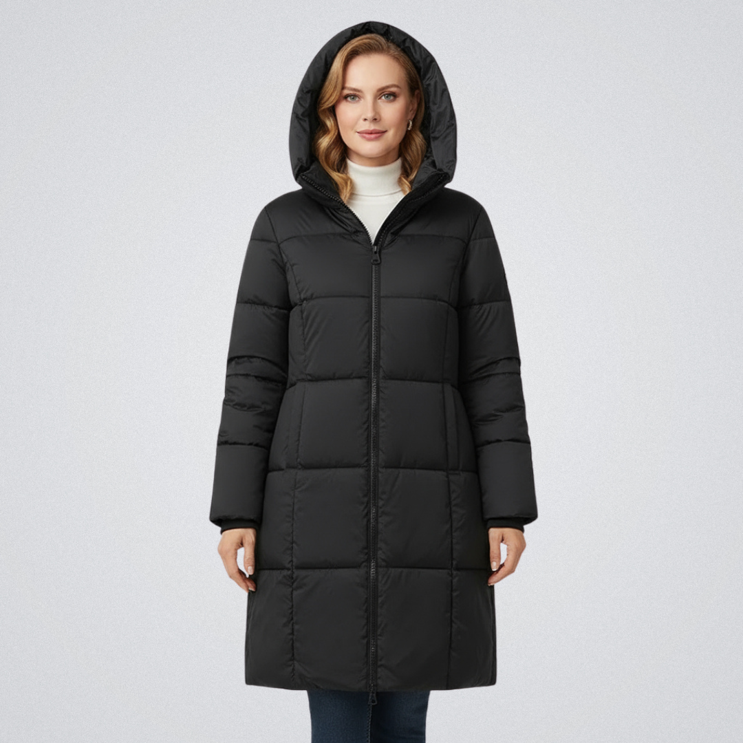 Erin | Knee-Length Full-Zip Hooded Puffer Coat