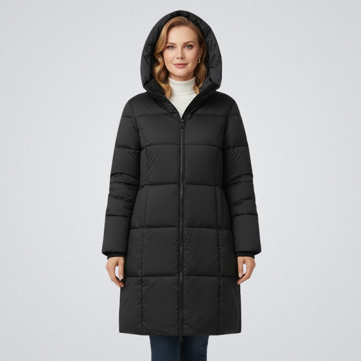 Erin | Knee-Length Full-Zip Hooded Puffer Coat