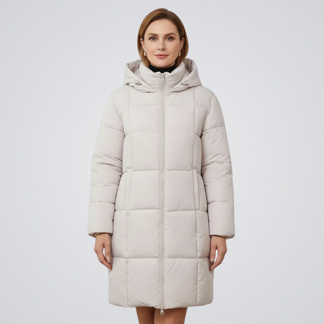Erin | Knee-Length Full-Zip Hooded Puffer Coat