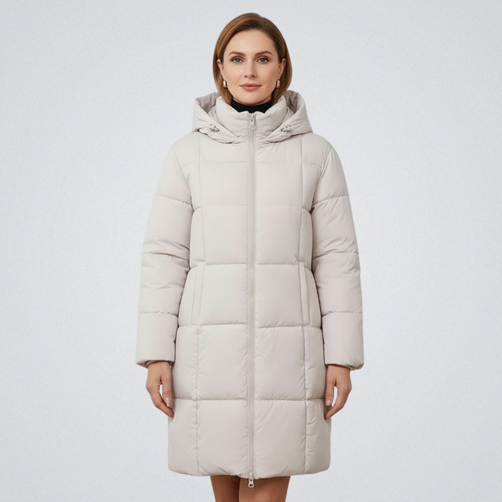 Erin | Knee-Length Full-Zip Hooded Puffer Coat