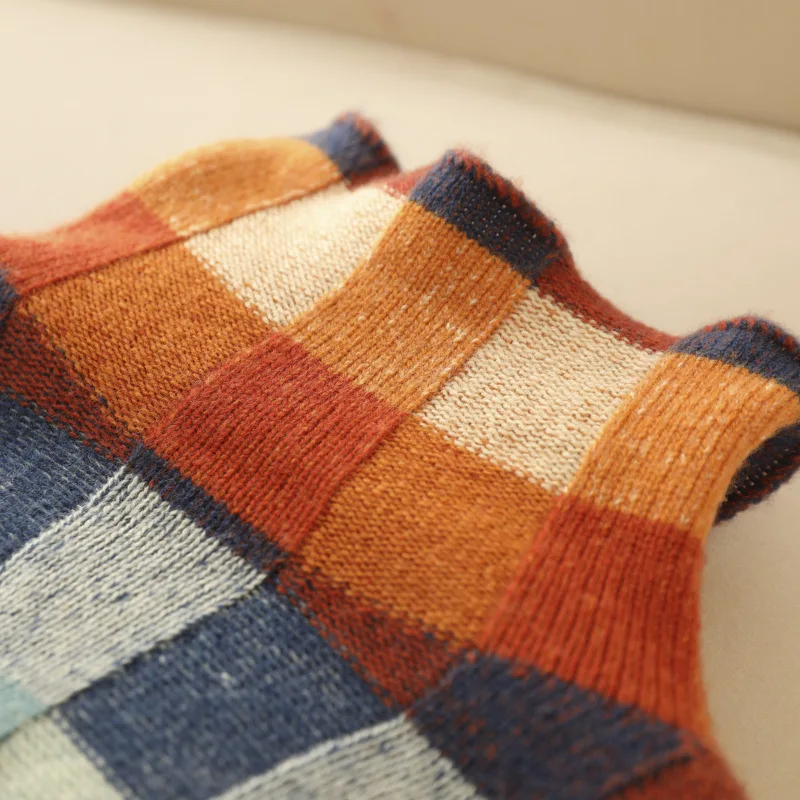 Kristina | Retro Check Colorblock Mock-Neck Sweater