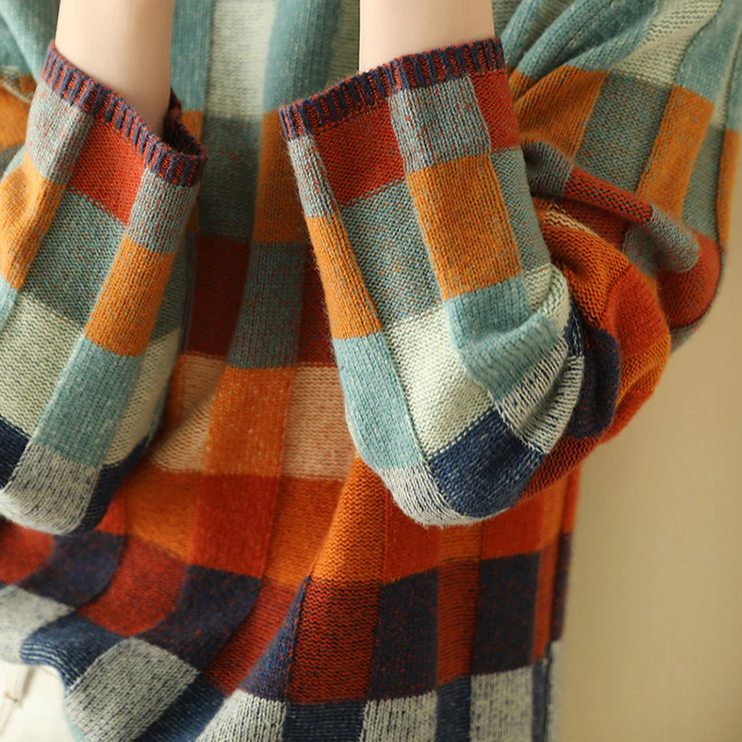 Kristina | Retro Check Colorblock Mock-Neck Sweater