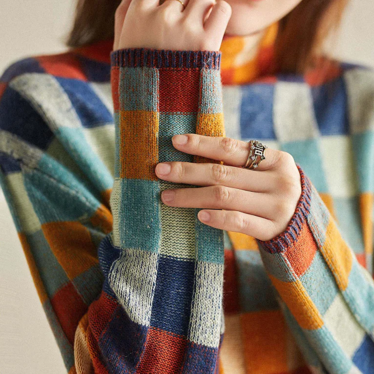 Kristina | Retro Check Colorblock Mock-Neck Sweater