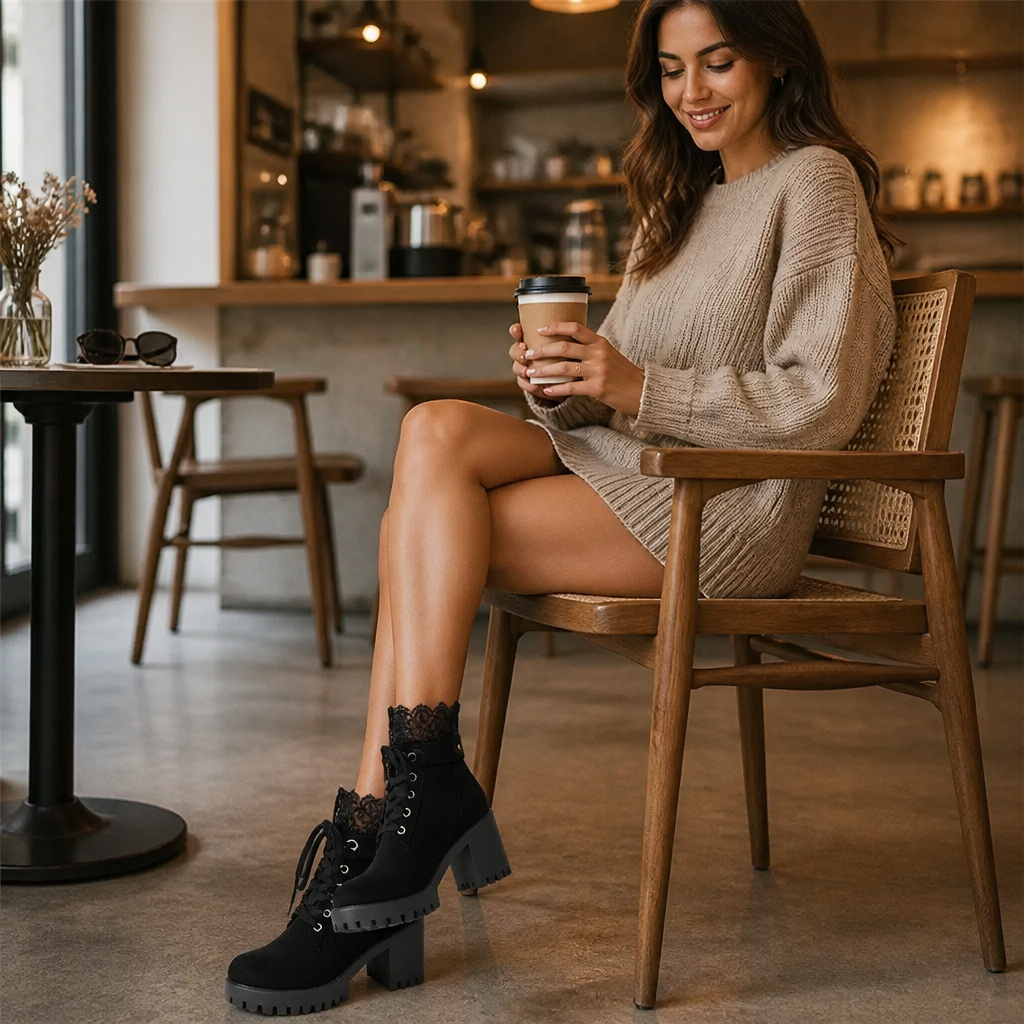Jessica | Lace-Up Lug-Sole Combat Boots for Fall