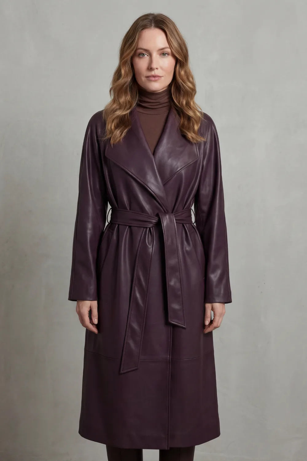 Violet | Belted Midi Faux-Leather Trench Coat