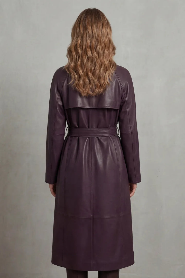 Violet | Belted Midi Faux-Leather Trench Coat