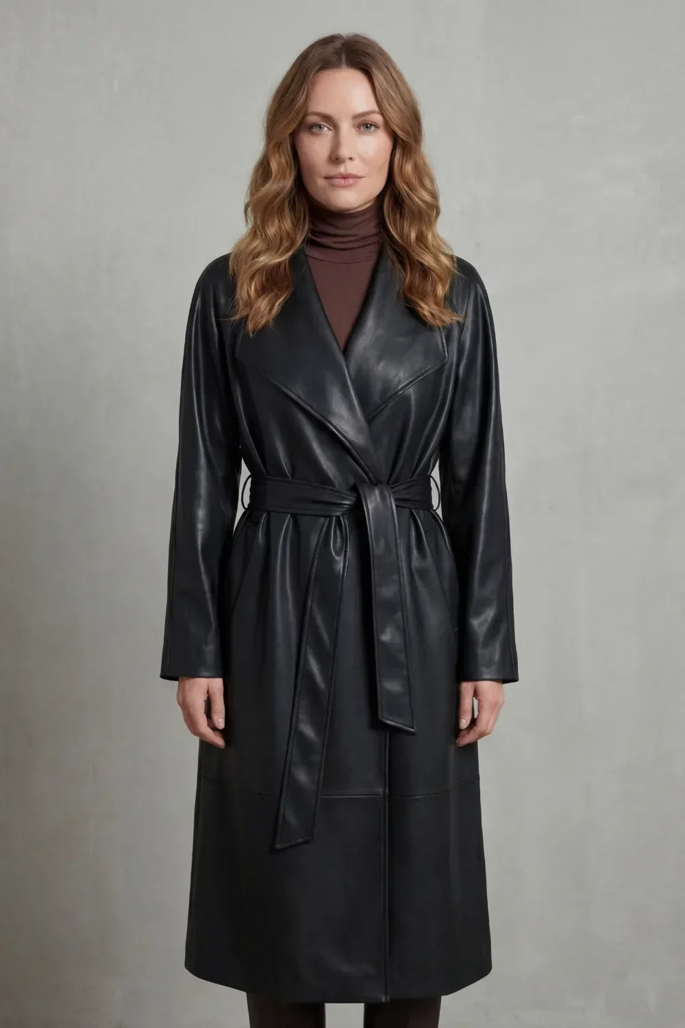 Violet | Belted Midi Faux-Leather Trench Coat