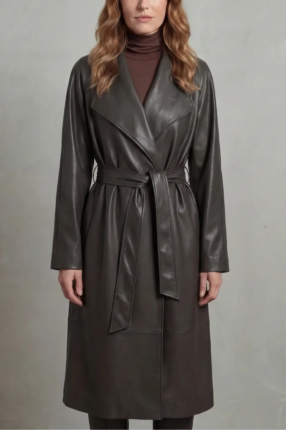 Violet | Belted Midi Faux-Leather Trench Coat