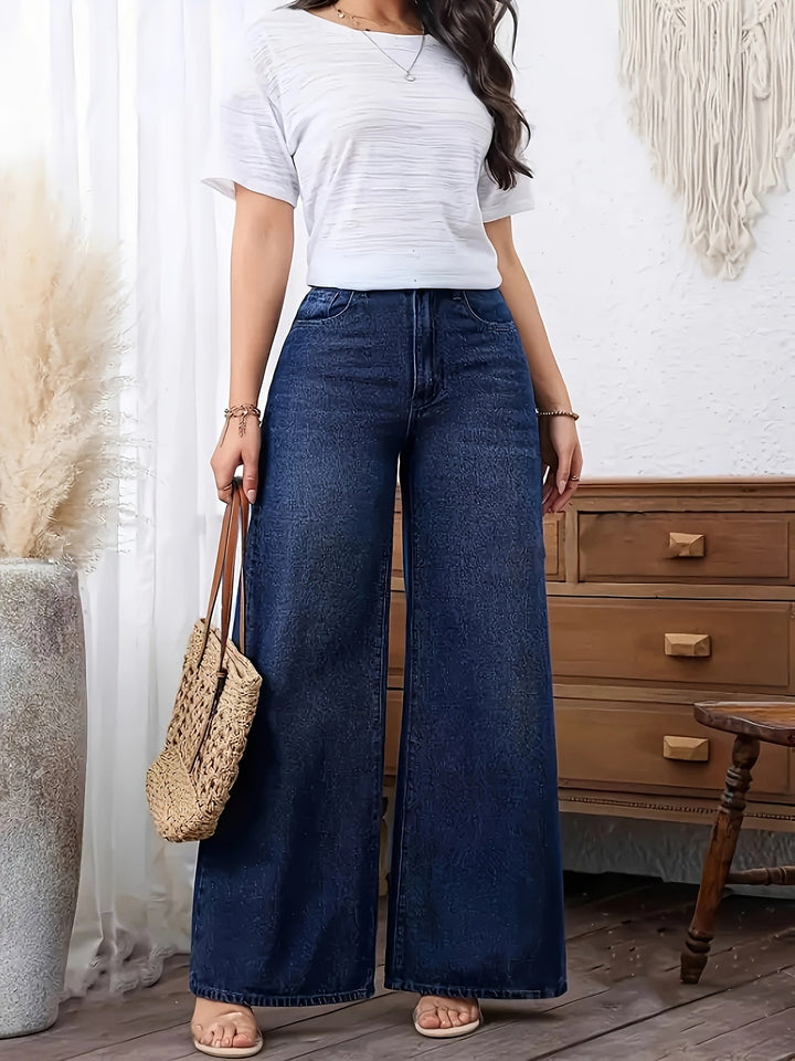 Renee | High-Waisted Floor-Length Dark-Wash Jeans