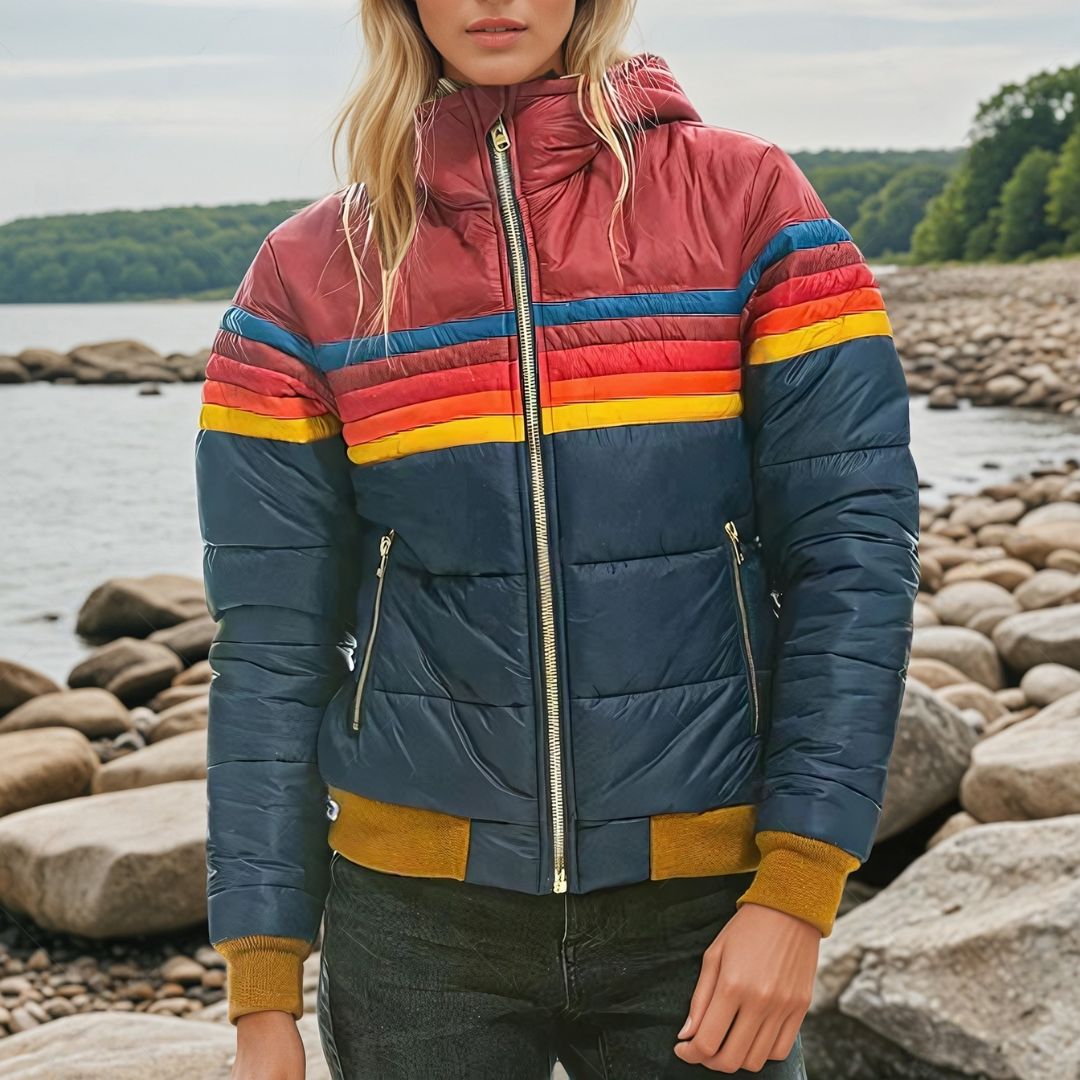 Gina | Retro Striped Hooded Puffer Jacket