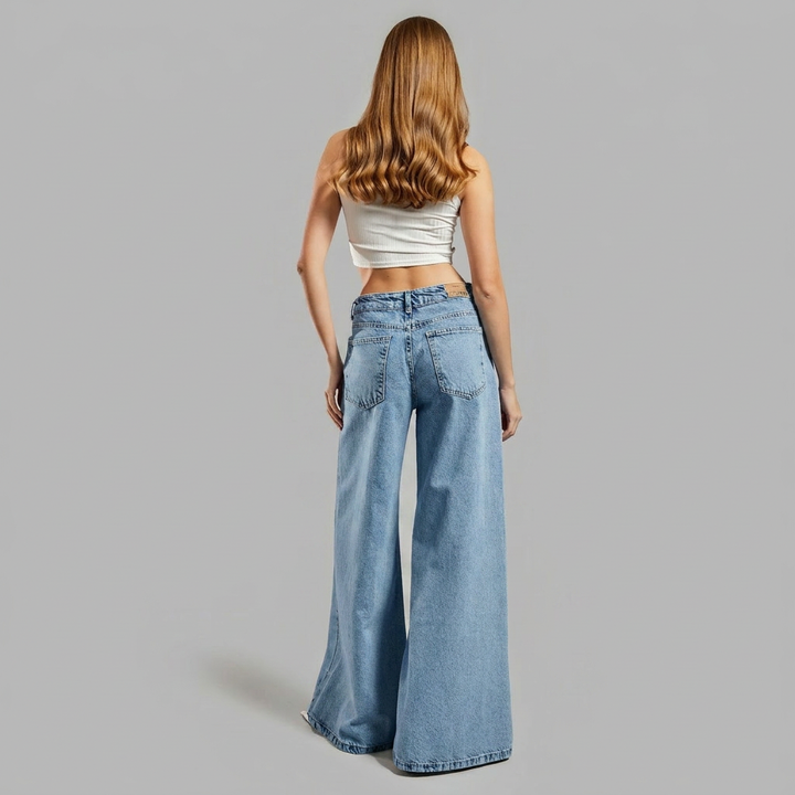 Sabrina | Pearl-Embellished Mesh-Panel Flared Jeans