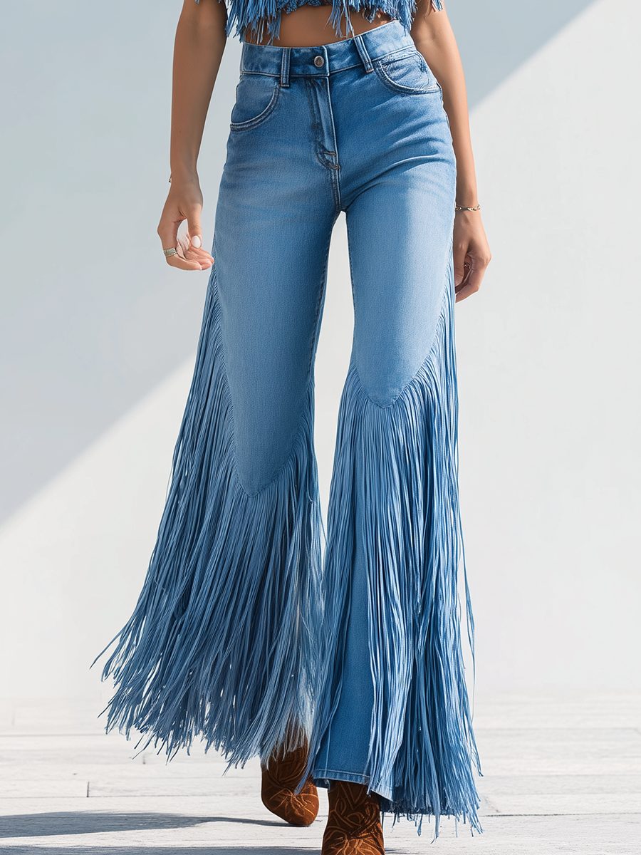 Josie | Fringe-Detail High-Rise Flared Jeans