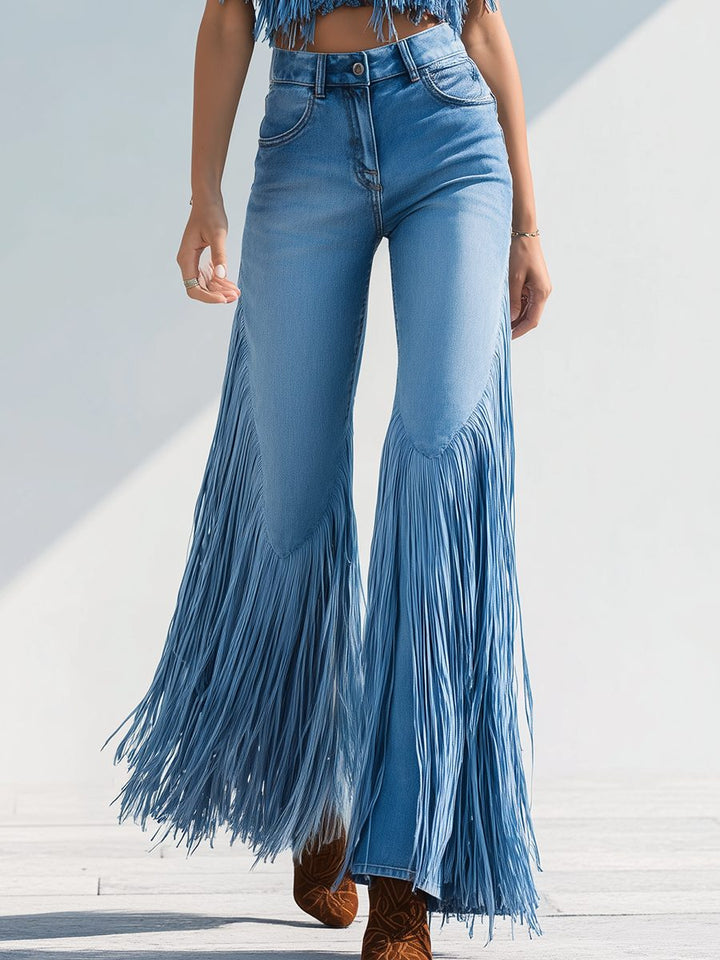 Josie | Fringe-Detail High-Rise Flared Jeans