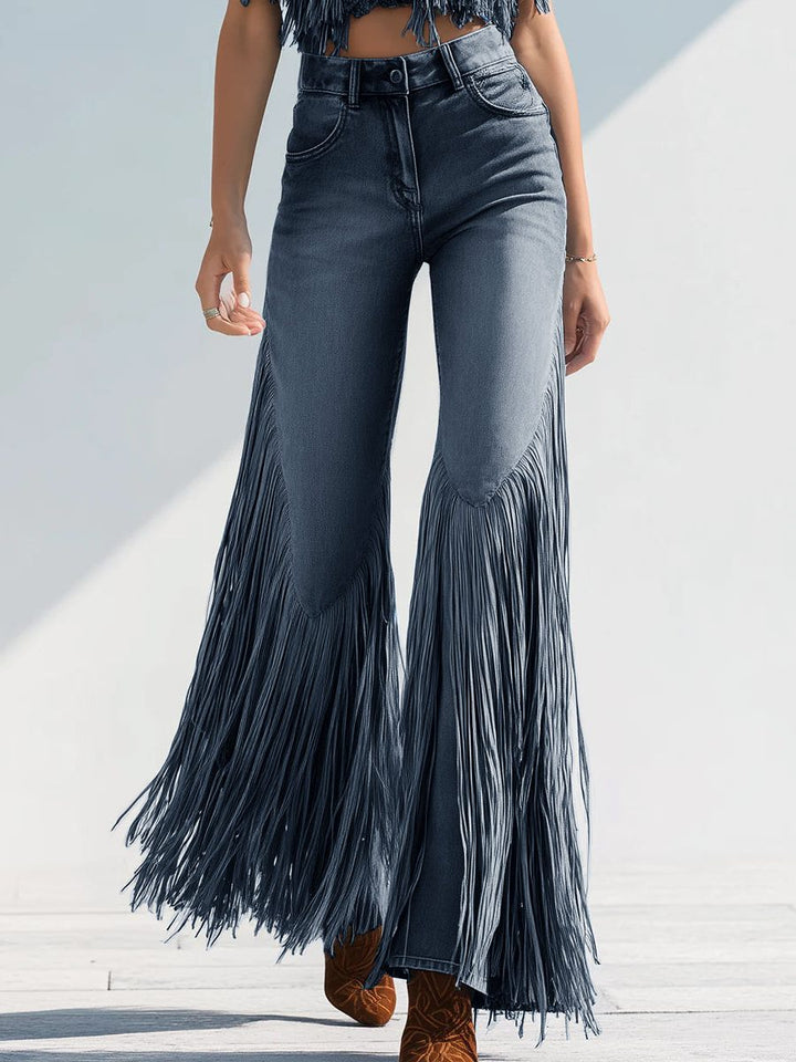 Josie | Fringe-Detail High-Rise Flared Jeans