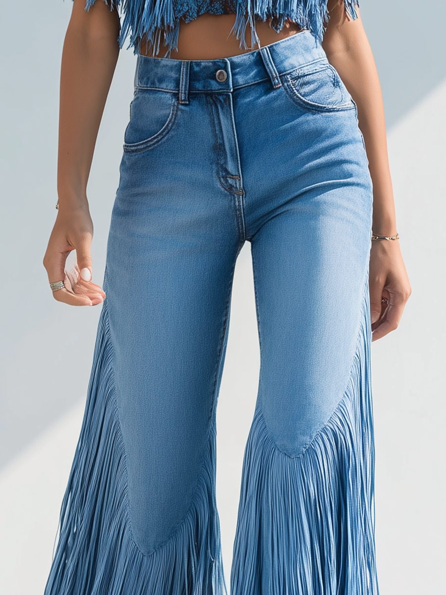 Josie | Fringe-Detail High-Rise Flared Jeans