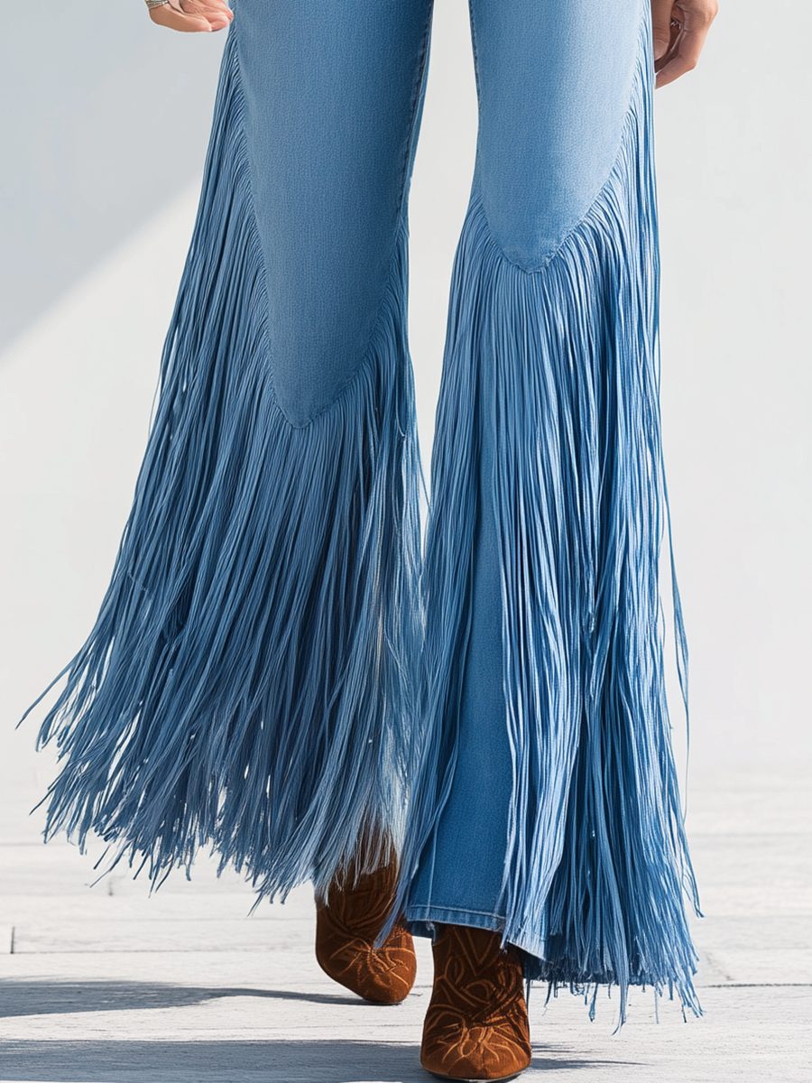 Josie | Fringe-Detail High-Rise Flared Jeans