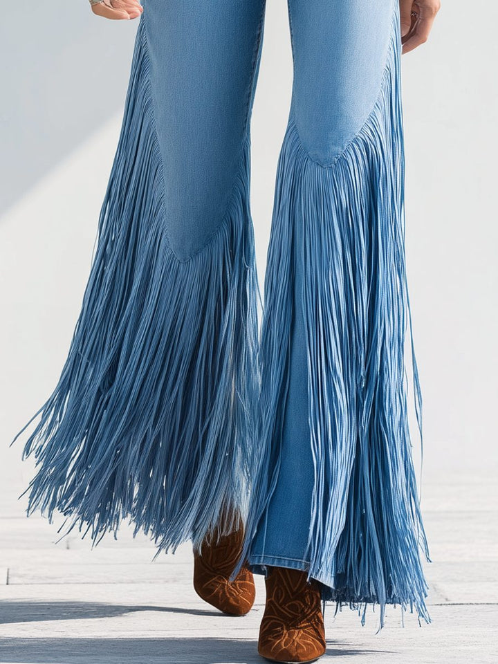 Josie | Fringe-Detail High-Rise Flared Jeans