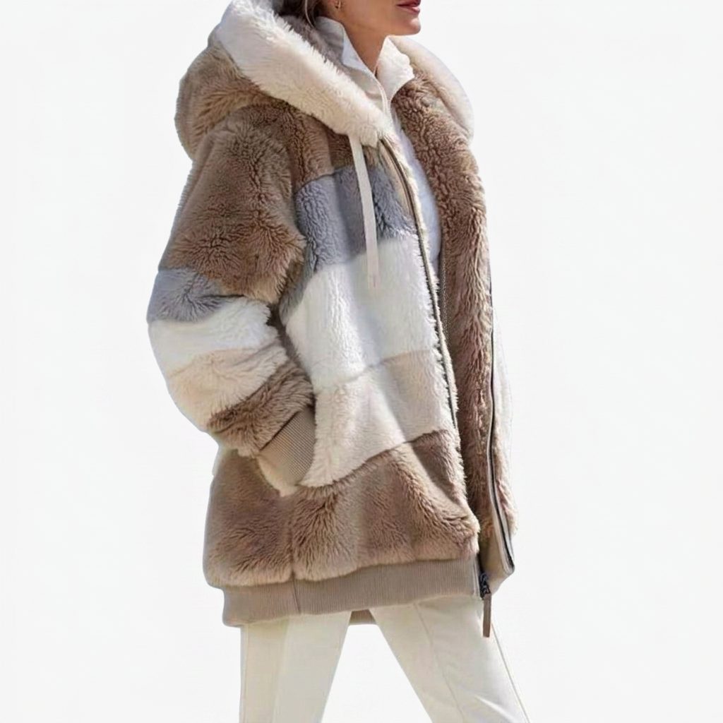 Kylie | Color-Block Hooded Sherpa Jacket