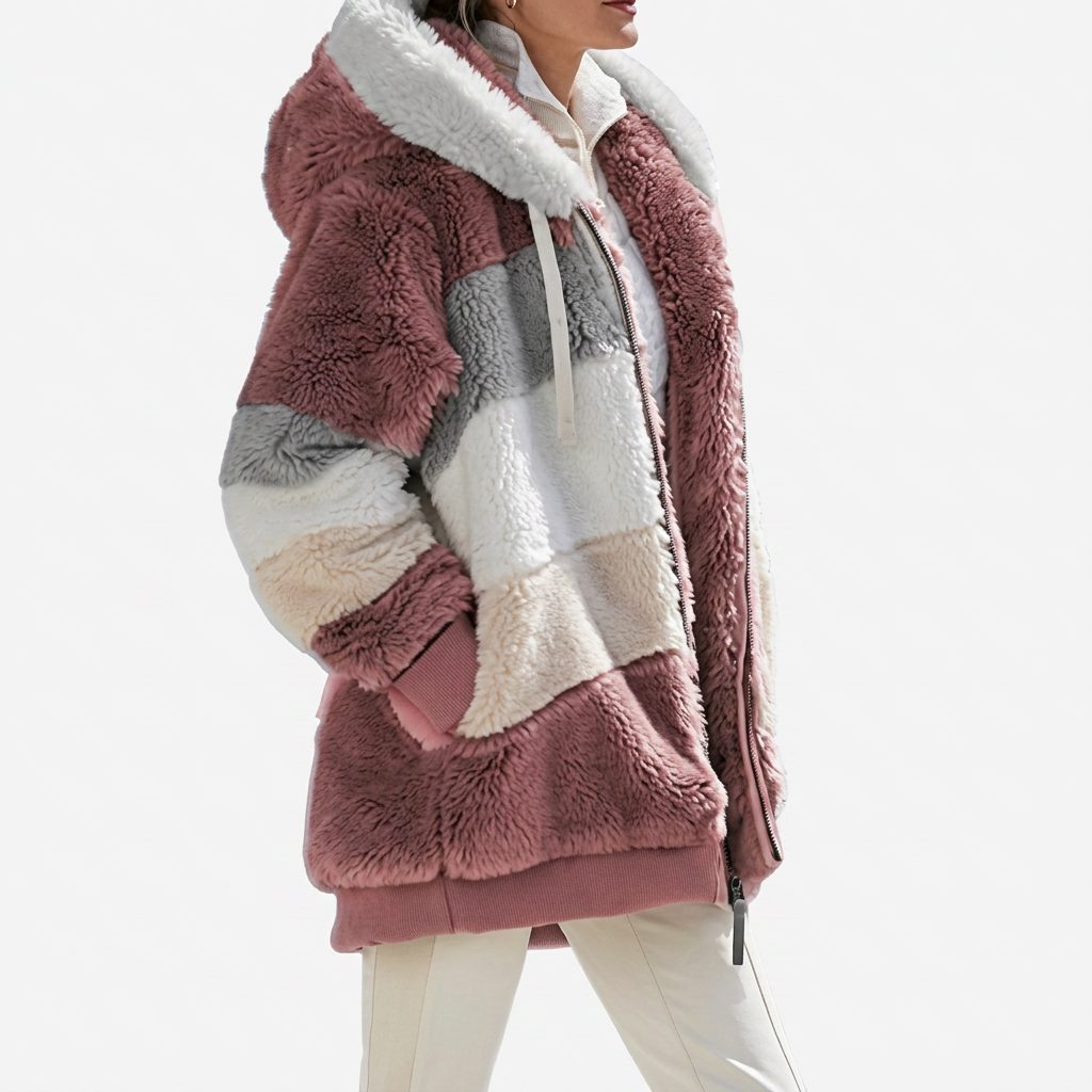 Kylie | Color-Block Hooded Sherpa Jacket